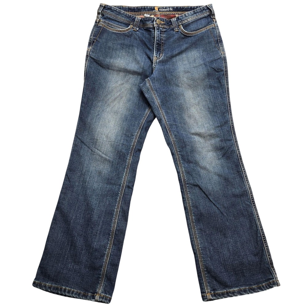 Carhartt Jeans Womens 12 Blue Medium Wash Bootcut Mid Rise Relaxed Stretch 32x30